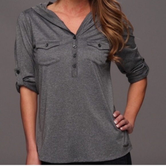 Marmot Womens Lightweight Laura’s Henley Hoodie Long‎ Sleeves Gray Sz Medium - Picture 1 of 11